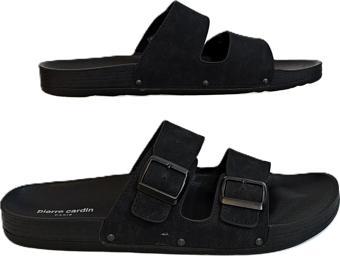 Pierre Cardin 7038 Siyah Çift Tokalı Büyük Numara Erkek Terlik