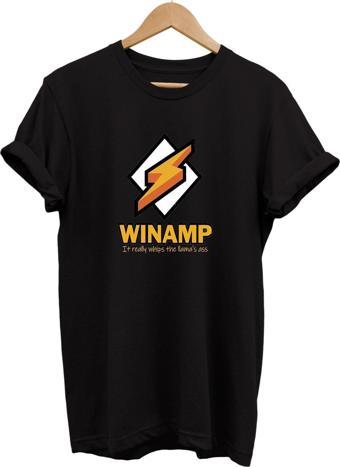 Remonz Winamp Baskılı %100 Pamuk Basic T-Shirt Normal Beden Tişört