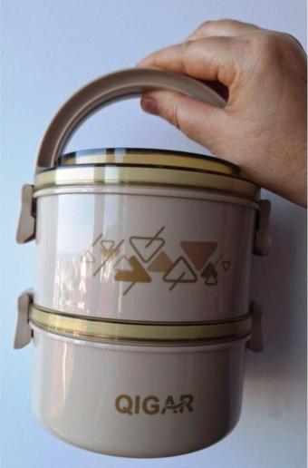 Food 2 Katlı Yuvarlak Paslanmaz Çelik Yemek Taşıma Kabı 1.4L