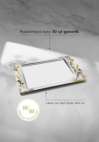 Nehir lalezar altın saten paslanmaz çelik tepsi çay tepsisi - servis tepsisi