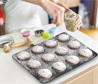 12 Gözlü Muffin Cupcake Kalıbı Yanmaz Yapışmaz Kek Pasta Kurabiye Brownie Fırın Tepsisi