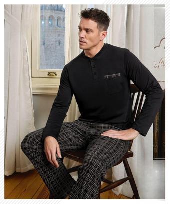 Pijamoni Erkek Düğme Yaka Uzun Kol Mevsimlik Pijama Takımı 6800/14 - 1 Adet