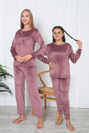 Fransız Kadife Anne Kız Çocuk Kombin Pijama Takımı (Anne kız ayrı satılır)