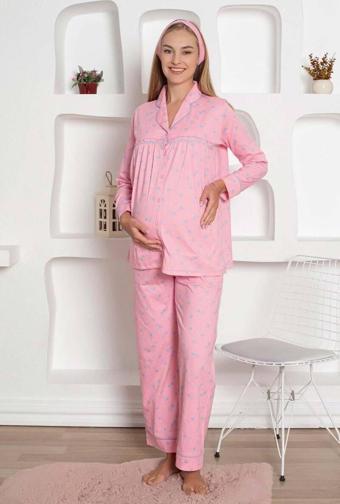Mother's Dream Pamuklu Biyeli Düğmeli Hamile Lohusa Pijama Takımı
