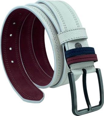 Beyaz Suni Deri Çift Dikişli Model 4 cm.lik Unisex Spor Kemer