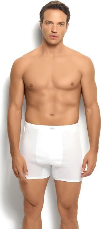 Jiber 102 Erkek Beyaz Pamuklu Paçalı Boxer
