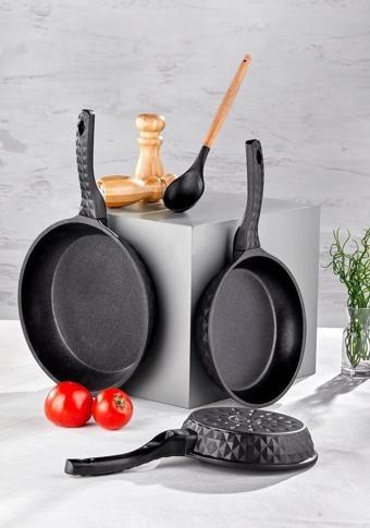 Taç Bella Döküm 3'lü Tava Seti Siyah 20 Cm / 24 Cm / 28 Cm TAC-8066