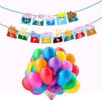Parti Station Peppa Pig Happy Birthday Banner Ve Balon Doğum Günü Parti Seti Peppa Pig Flama