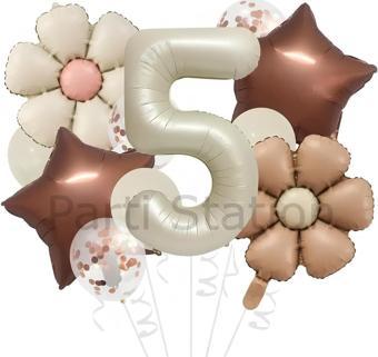 Parti Station Retro Renk Papatya Konsept 5 Yaş Balon Set Retro Renk Tema Doğum Günü Parti Balon Set