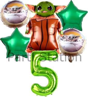 Parti Station Star Wars Yoda 5 Yaş Yeşil Rakam Balon Set Yıldız Savaşları Yoda Konsept Doğum Günü Balon Set