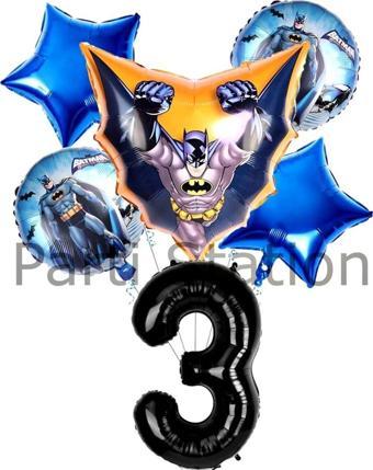 Parti Station Batman 3 Yaş Rakam Yıldız Balon Set Yarasa Adam Batman Doğum Günü Balon Set
