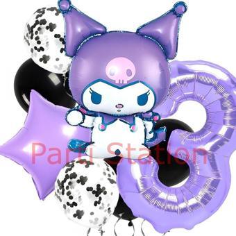 Parti Station Kuromi 3 Yaş Balon Set Yıldız Balon Anime Sanrio Hello Kitty Kuromi Konsept Doğum Günü Balon Set