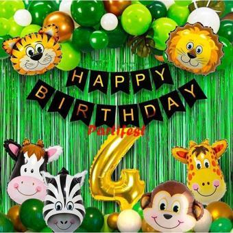 Parti Station Safari Hayvanlar 4 Yaş Balon Set Safari Konsept Helyum Balon Set Safari Doğum Günü Set