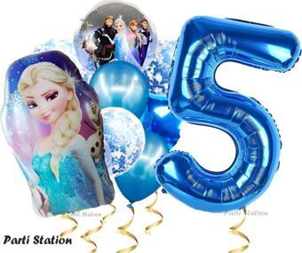 Parti Station Frozen Elsa 5 Yaş Balon Set Karlar Ülkesi Frozen Elsa Konsept Doğum Günü Parti Helyum Balon Buketi