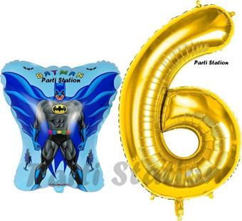 Parti Station Batman Konsept 6 Yaş Balon Set Batman Yarasa Ve Gold Rakam Balon Doğum Günü Balon Set