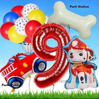 Parti Station Paw Patrol Marshall İtfaiyeci Köpek Konsept 9 Yaş Doğum Günü Parti Balon Set Paw Patrol Kemik Balon