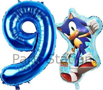 Parti Station Tilki Sonic Ve Lacivert Rakam Balon 9 Yaş Balon Set Tilki Sonic Konsept Doğum Günü Balon Set