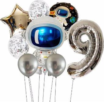 Parti Station Uzay Galaksi Astronot Kozmik 9 Yaş Balon Set Uzay Astronot Konsept Doğum Günü Set