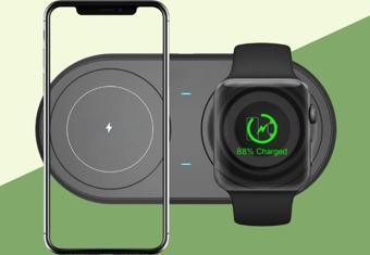 BUFFER® 2si 1arada Kablosuz Saat,Kulaklık ve Telefon Hızlı Şarj Etme Aparatı