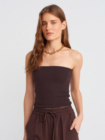 Dilvin Kadın Straplez Crop Top Koyu Kahve Bluz - 20659