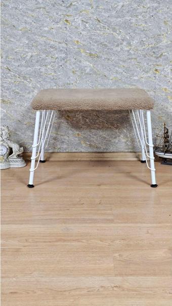 Tedy Kumaşlı 60 cm x 38 cm Beyaz Telli Ayak Oturak KAPİÇİNO Renk Tek Ebat Beden