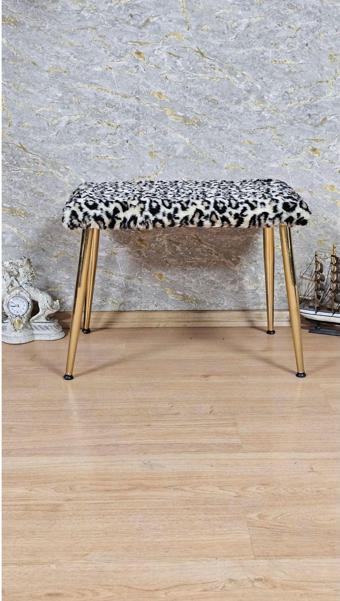 Tedy Kumaşlı 60 cm x 38 cm Gold Sivriltme Ayaklı Oturak LEOPAR Renk Tek Ebat Beden