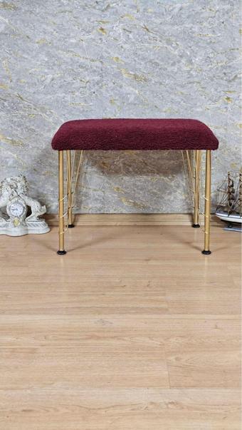 Tedy Kumaşlı 60 cm x 38 cm Gold Telli Ayak Oturak BORDO Renk Tek Ebat Beden