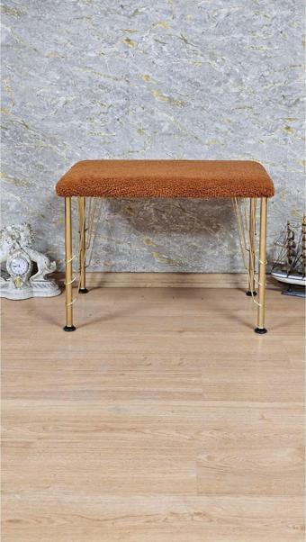 Tedy Kumaşlı 60 cm x 38 cm Gold Telli Ayak Oturak TURUNCU Renk Tek Ebat Beden