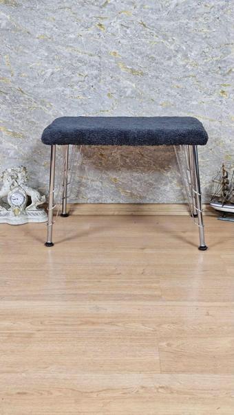 Tedy Kumaşlı 60 cm x 38 cm Krom Telli Ayak Oturak FÜME Renk Tek Ebat Beden