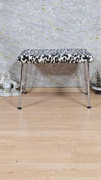 Tedy Kumaşlı 60 cm x 38 cm Krom Telli Ayak Oturak LEOPAR Renk Tek Ebat Beden