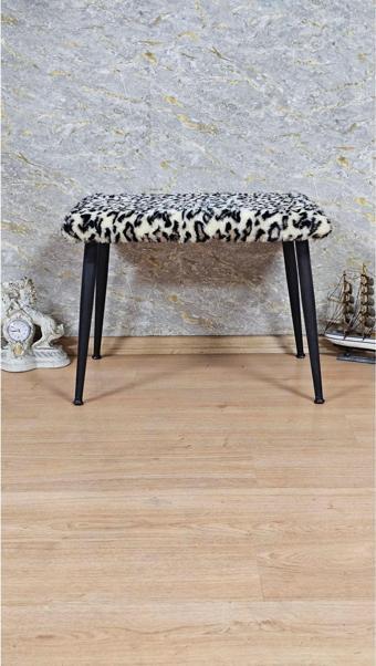 Tedy Kumaşlı 60 cm x 38 cm Siyah Sivriltme Ayaklı Oturak LEOPAR Renk Tek Ebat Beden