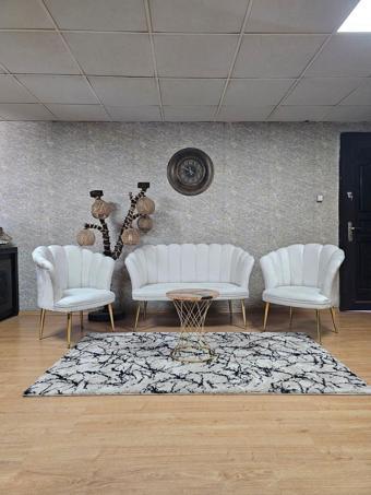 Papatya Çay Seti Koltuk Takımı Gold Sivriltme Ayak, Balkon, Salon, Ofis, Cafe Koltuk Takımı KREM Renk Tek Ebat Beden