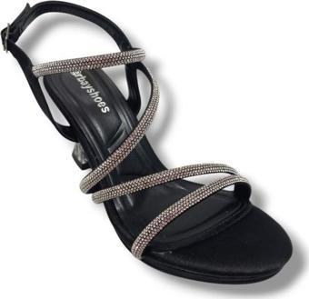 Erbay 093-25 Saten Şeffaf Topuk Taşlı Anatomik Kadın Sandalet