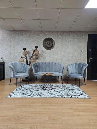 Papatya Çay Seti Koltuk Takımı Siyah Boyalı Sivriltme Ayak, Balkon, Salon, Ofis, Cafe Koltuk Takımı GRİ Renk Tek Ebat Beden