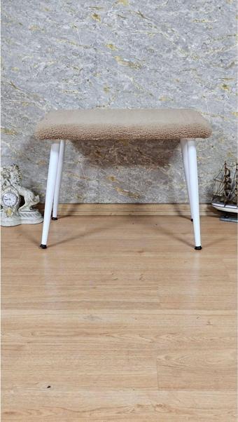 Tedy Kumaşlı 60 cm x 38 cm  Beyaz Sivriltme Ayaklı Oturak KAPİÇİNO Renk Tek Ebat Beden