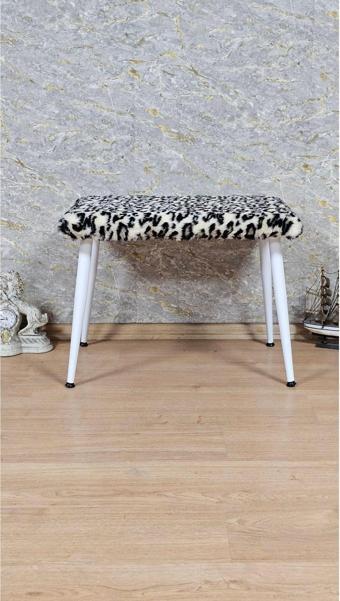 Tedy Kumaşlı 60 cm x 38 cm  Beyaz Sivriltme Ayaklı Oturak LEOPAR Renk Tek Ebat Beden