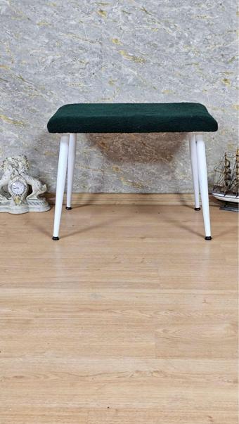 Tedy Kumaşlı 60 cm x 38 cm  Beyaz Sivriltme Ayaklı Oturak YEŞİL Renk Tek Ebat Beden