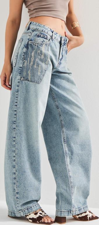 Kadın T.Kot Rengi 4S5-31 Baggy Balon Fit  Cep Detaylı %100 Koton Bol Kesim Denim Jean