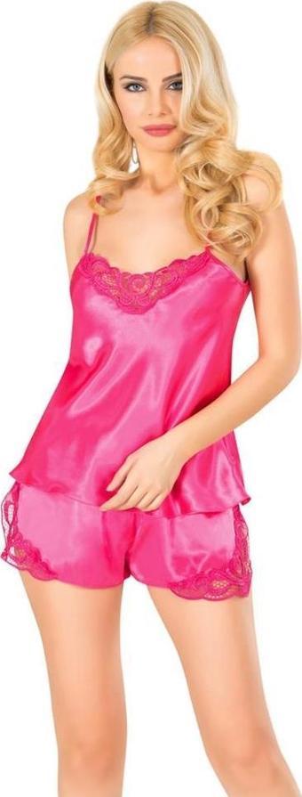 Sistina Bayan Fuşya Saten Babydoll Şortlu Takım 279