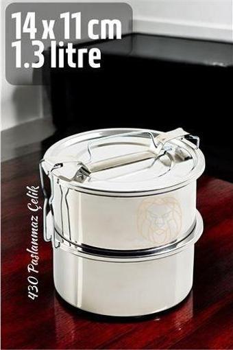 ModaCar Sefer Tası Yemek Kabı Paslanmaz Çelik 2 Katlı 14 cm 1.3 LİTRE
