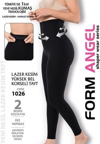 Sade Lazer Kesim Yüksek Bel Korseli Tayt  2 Beden Küçül Diz Yapmaz Kaymaz Silikon Doku Hayalet Korse Tayt Siyah M