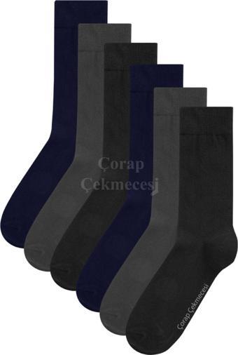 Çorap Çekmecesi Pamuklu Çok Renkli Klasik Düz Çorap-6'Lı 41-44