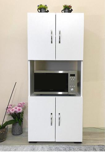 Irmak Mobilya Fırın Dolabı Çok Amaçlı Dolap 4 Kapaklı Dolap Beyaz Mikrodalga Fırın Dolabı Mini Fırın Dolap