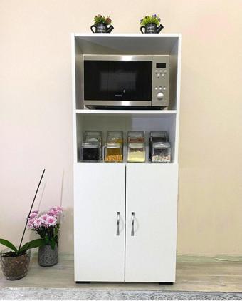 Irmak Mobilya Cok Amacli Dolap Fırın Dolabı 2 Kapaklı Bölmeli Mikrodalga Fırın Dolabı Mini Fırın Mutfak Dolabı