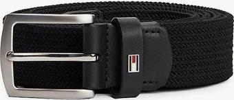 Tommy Hilfiger Erkek  Siyah Kare Tokalı Dokulu Kemer