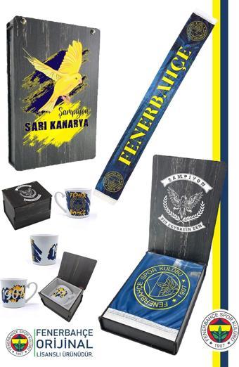 Fenerbahçe Orijinal Lisanslı Bir Şarkısın Sen Fenerbahçe Şal Atkı Seramik Kupa Set Ahşap Kutulu