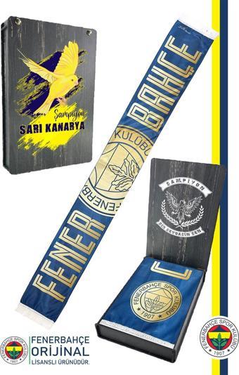 Fenerbahçe Orijinal Lisanslı Canım Feda Olsun Fenerbahçe Şal Atkı Kanarya Baskılı Ahşap Kutulu