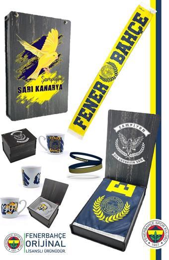 Fenerbahçe Orijinal Lisanslı Established 1907 FB Şal Atkı Kupa ve Bileklik Set Hediyelik Kutulu