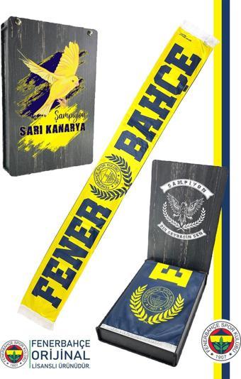 Fenerbahçe Orijinal Lisanslı Established 1907 Fenerbahçe Şal Atkı Kanarya Baskılı Ahşap Kutulu