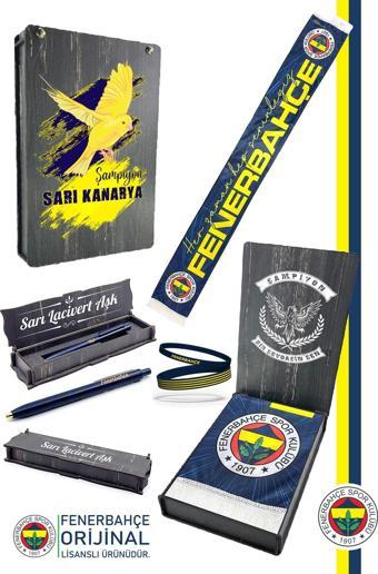 Fenerbahçe Orijinal Lisanslı Her Zaman Hep Seninleyiz Şal Atkı Bileklik ve Premium Uçlu Kalem Set